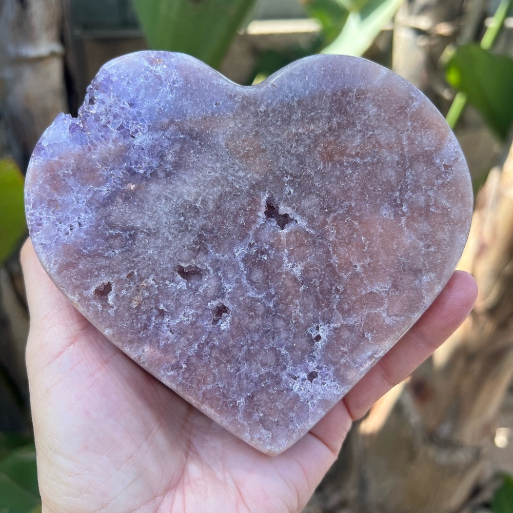 Pink Amethyst with Purple Druzy Heart